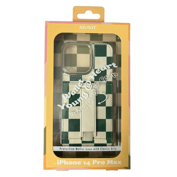 MVMT Protective Wallet Case With Elastic Grip iPhone 14 Pro Max Green And White - Picture 1 of 2